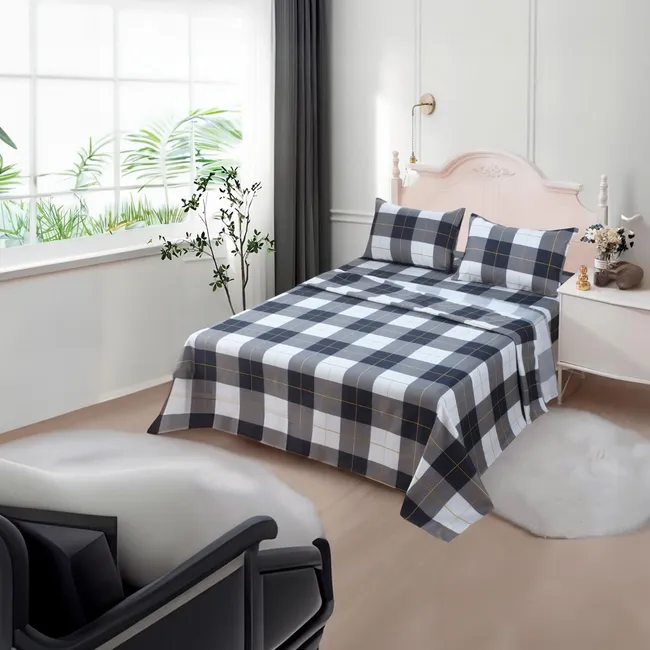 GENERICO - JUEGO DE SABANAS 2.0 ALGODON 200 HILOS CUADRILLE NEGRO 618