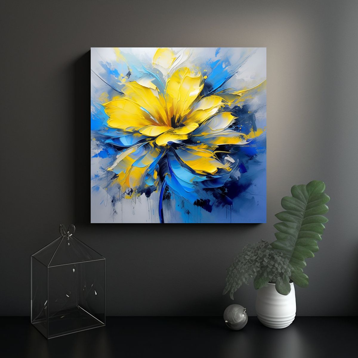 GENERICO - Diseño Mural Canva Flor Amarilla Y Azul Símbolo 80x80 Cm
