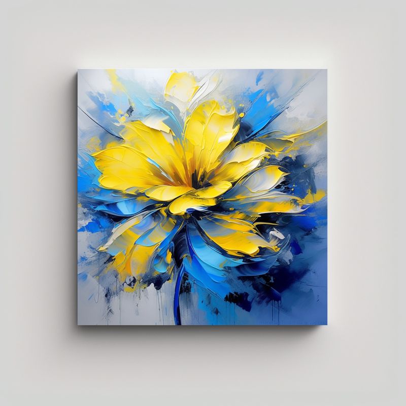 GENERICO - Diseño Mural Canva Flor Amarilla Y Azul Símbolo 60x60 Cm