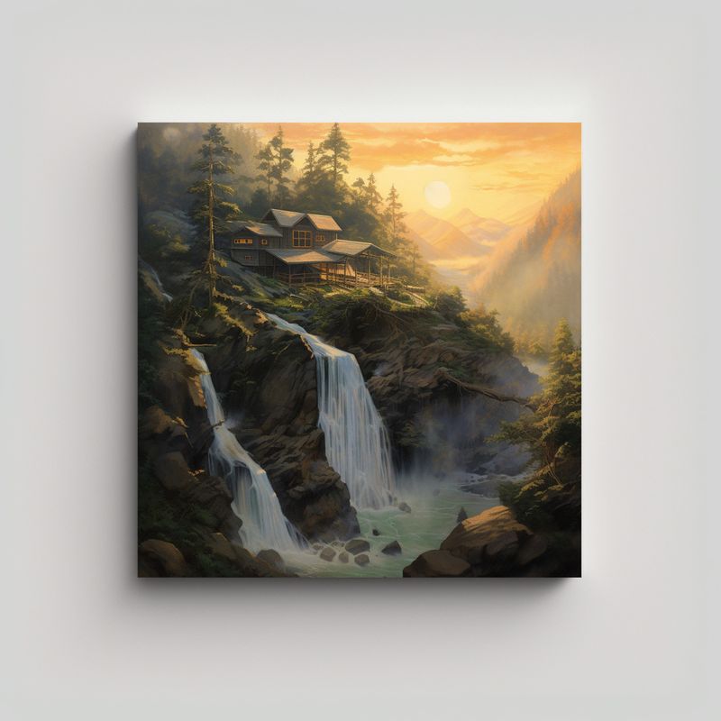 GENERICO - Cuadro Paisajístico De Casa De Madera En El 70x70 Cm