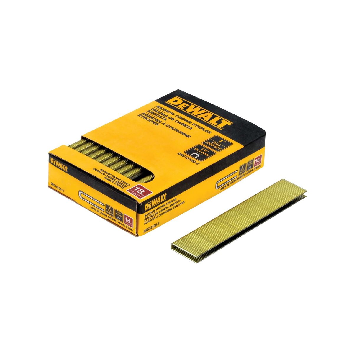 DEWALT - Caja de 2500 grapas cabeza angosta 1x1/4" DEWALT DNS18100-2
