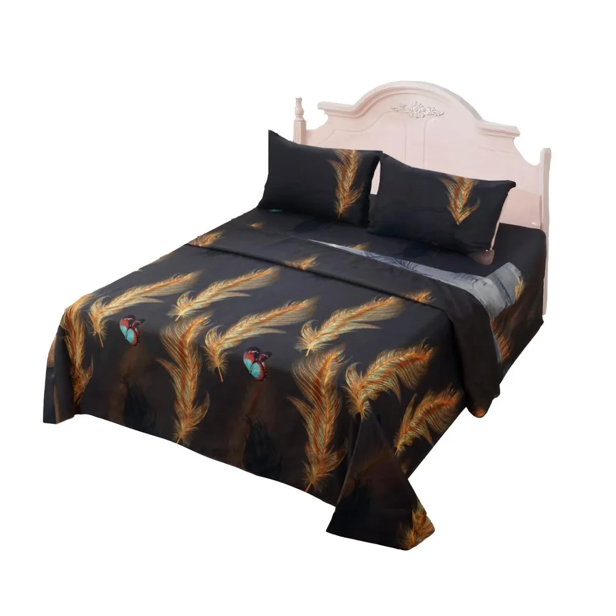 GENERICO - JUEGO DE SABANAS 1.5 ALGODON 200 HILOS PLUMAS CAFE 599