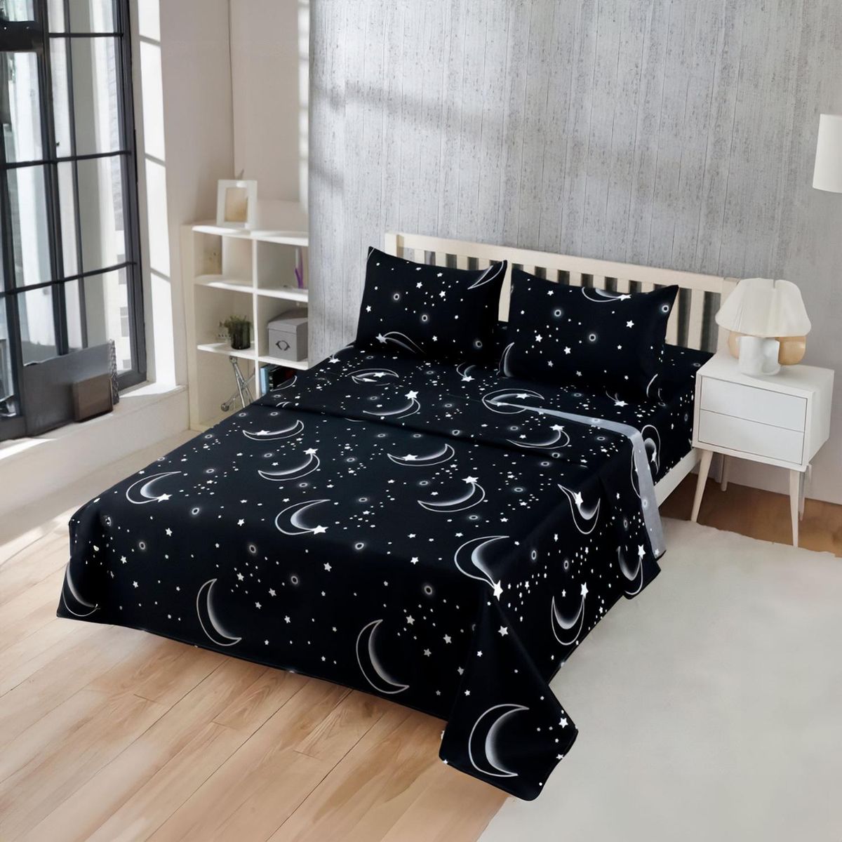 GENERICO - JUEGO DE SABANAS 2.5 ALGODON 200 HILOS LUNA NEGRO 595