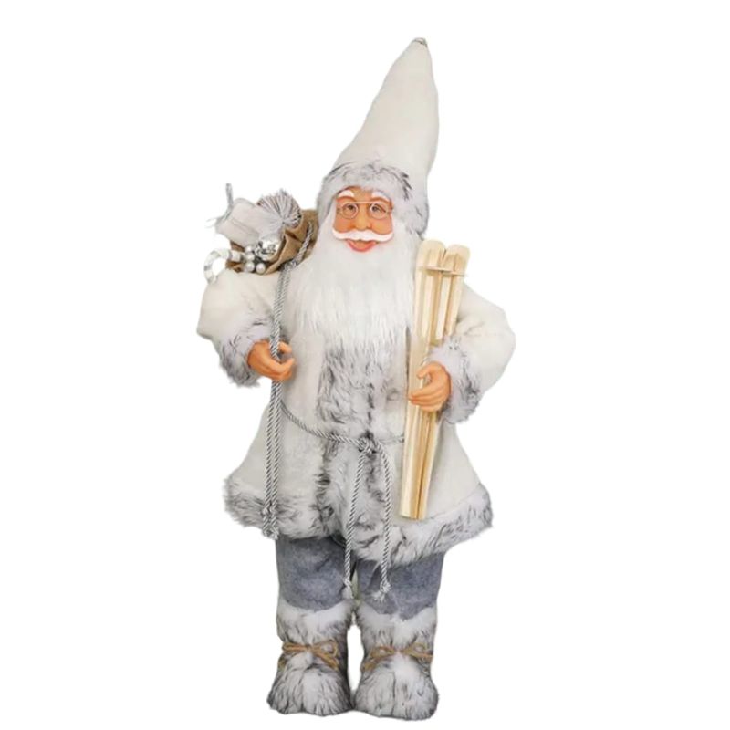 BAUL MAGICO - Viejo Pascuero Muñeco De Navidad 50 Cm Blanco-Gris
