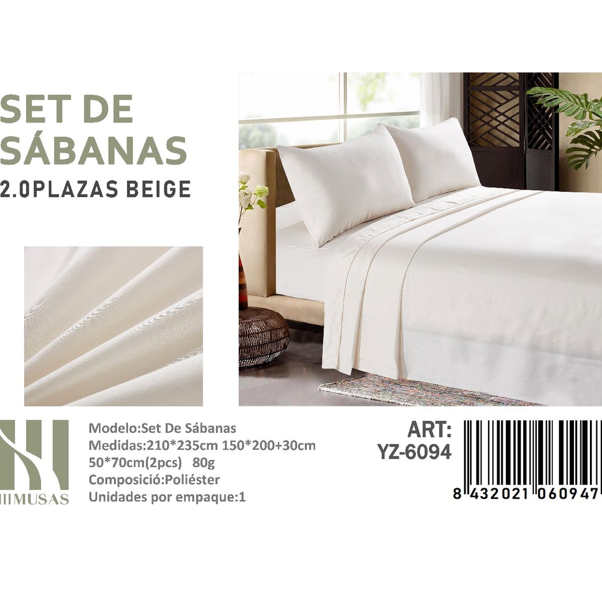 ANGELES DEL HOGAR - Set De Sabanas 2 Plazas  Color Beige 150 Hilos + 2 Funda De Almohada