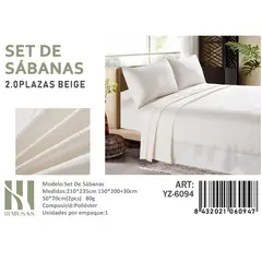 ANGELES DEL HOGAR - Set De Sabanas 2 Plazas Color Beige 150 Hilos + 2 Funda De Almohada
