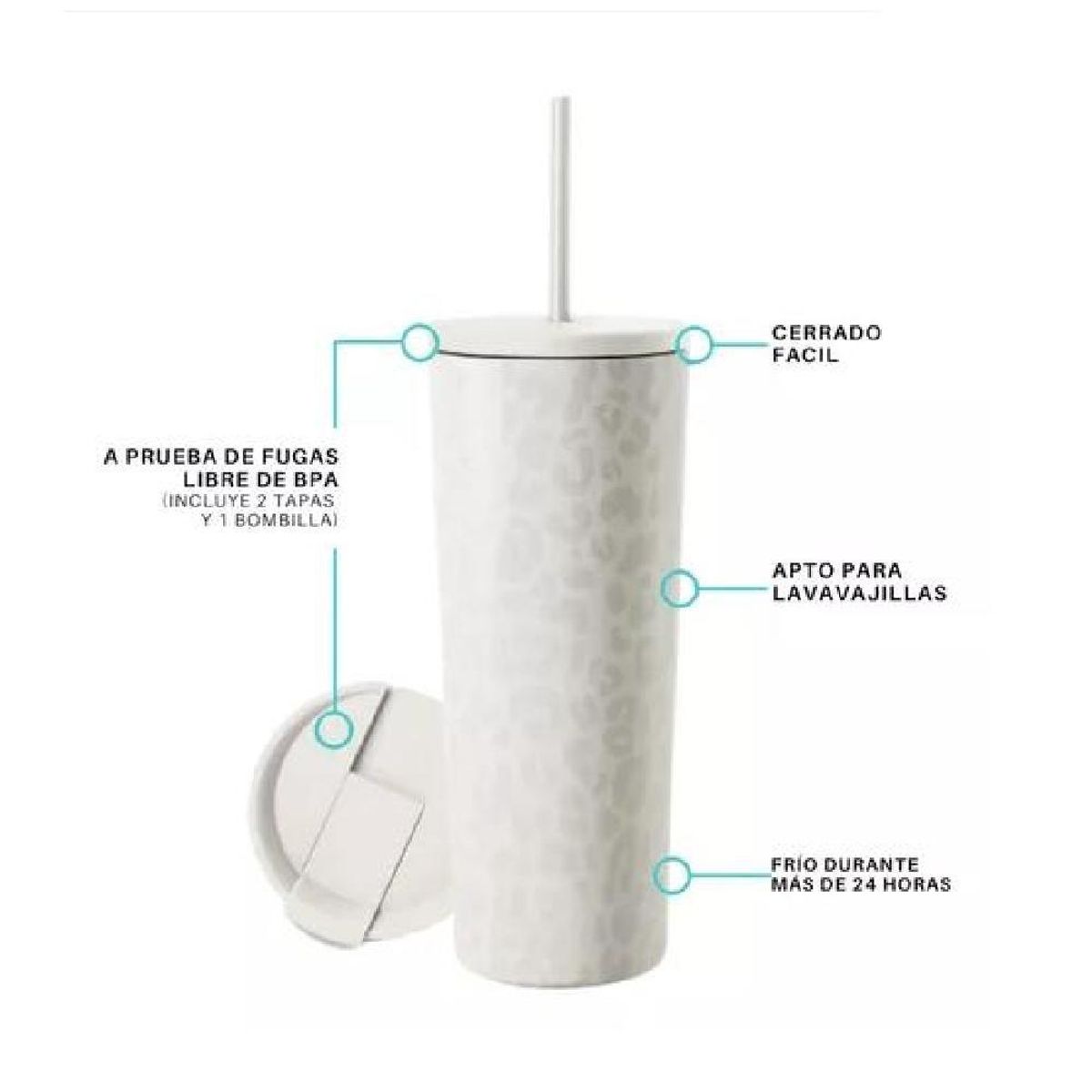 GENERICO - Vaso térmico mug LH 700 lt acero inoxidable blanco leopardo