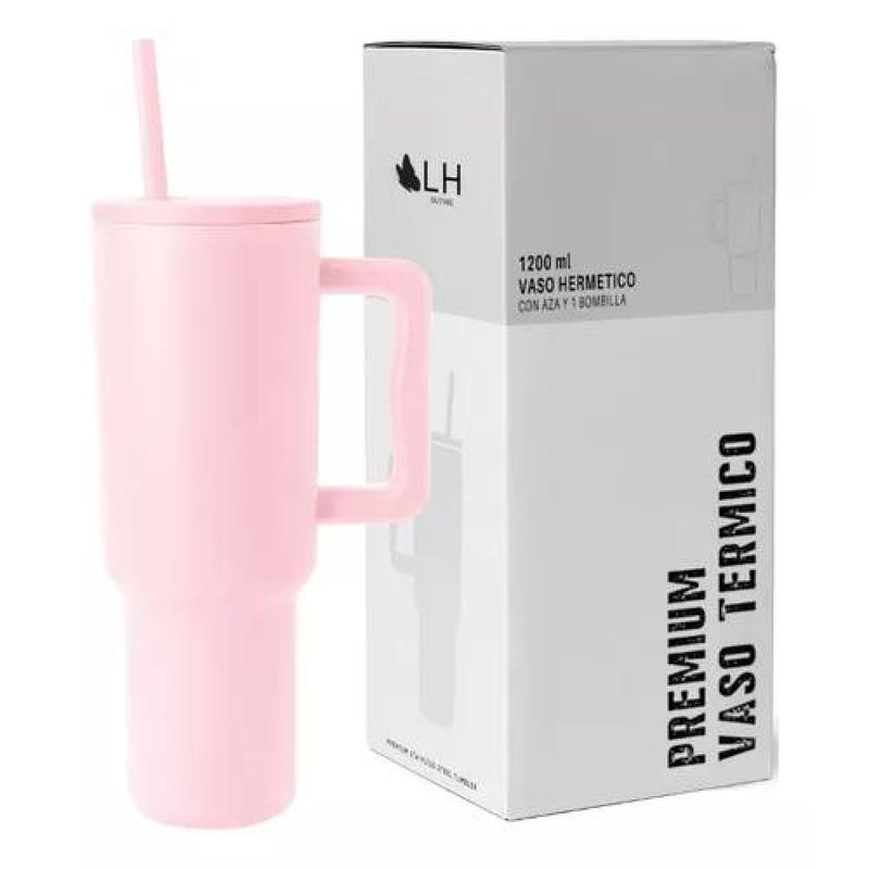 GENERICO - Vaso térmico mug 1200 lt acero inoxidable color rosado