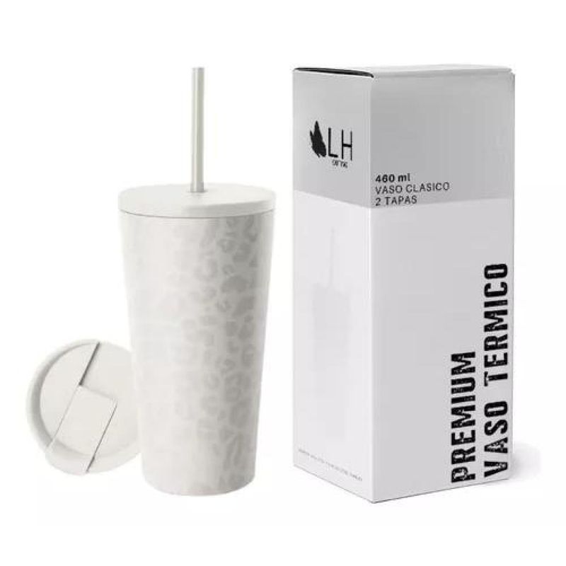GENERICO - Vaso térmico mug 460 lt acero inoxidable blanco leopardo
