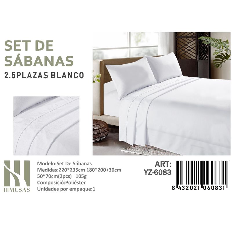 ANGELES DEL HOGAR - Set De Sabanas King  Color Blanco  200 Hilos + 2 Funda De Almohada