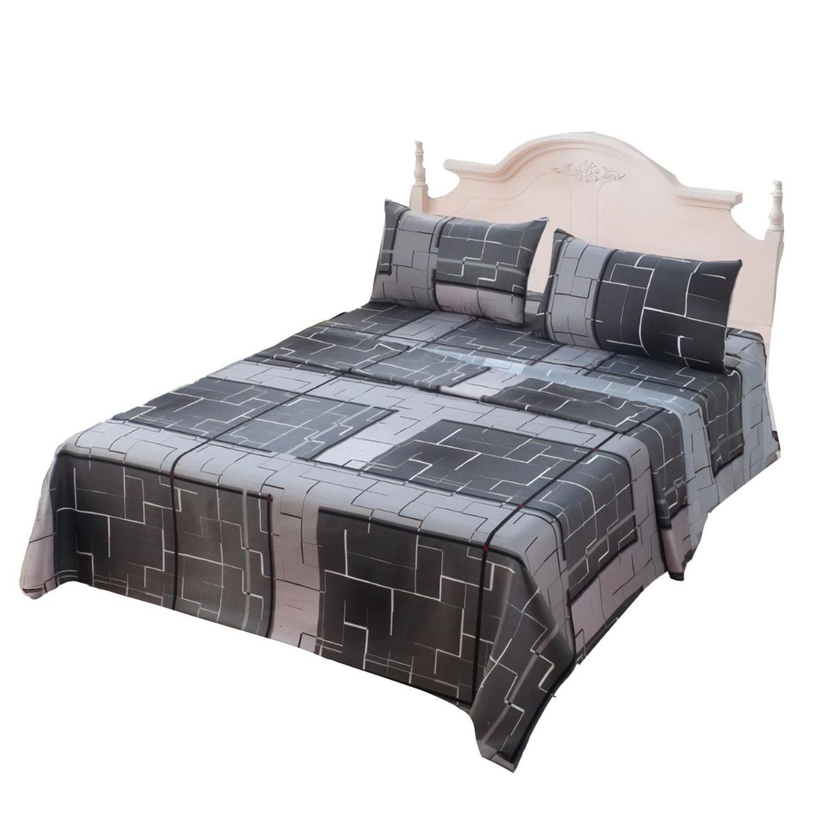 GENERICO - JUEGO DE SABANAS 2.5 ALGODON 200 HILOS CUADRILLE GRIS 598