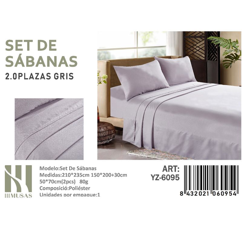 ANGELES DEL HOGAR - Set De Sabanas 2 Plazas  Color Gris 150 Hilos + 2 Funda De Almohada