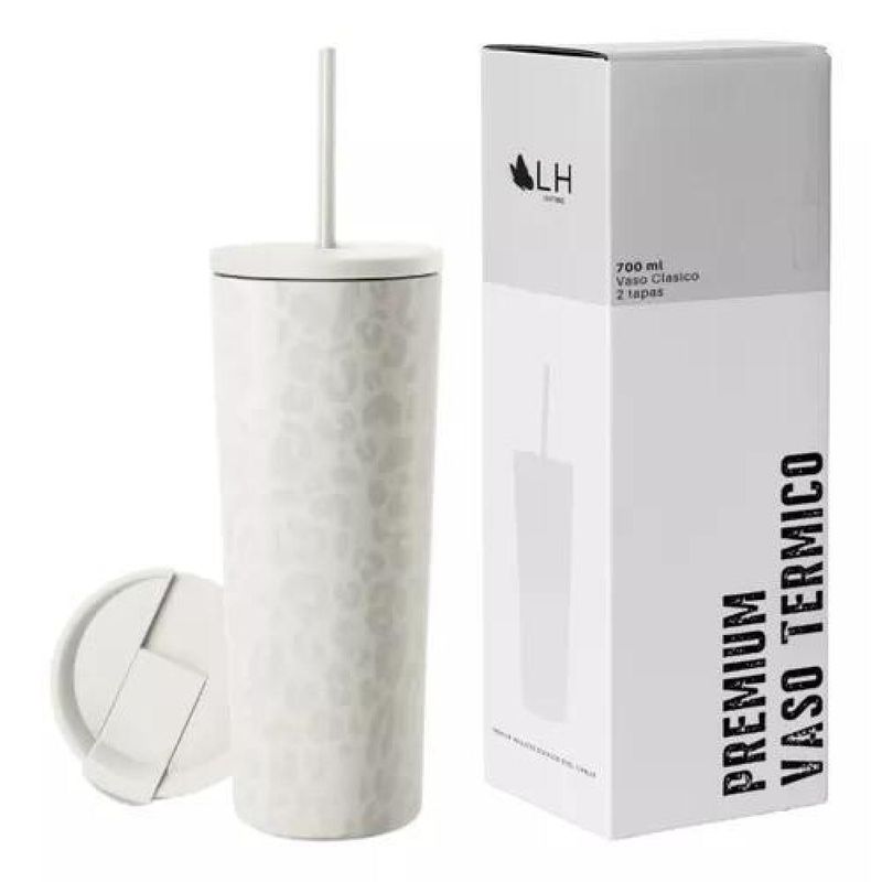 GENERICO - Vaso térmico mug LH 700 lt acero inoxidable blanco leopardo