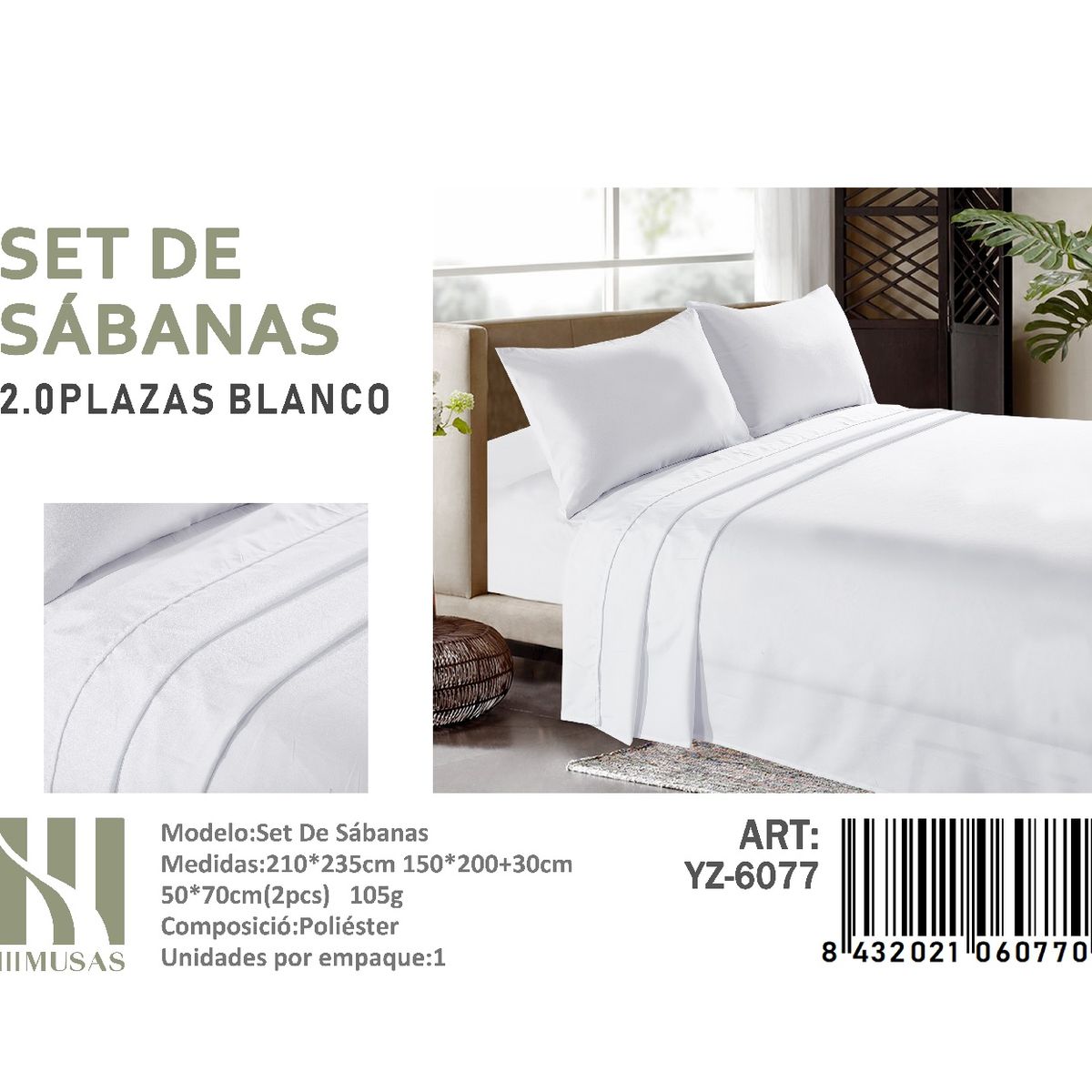 ANGELES DEL HOGAR - Set De Sabanas 2 Plazas  Color Blanco 200 Hilos + 2 Funda De Almohada