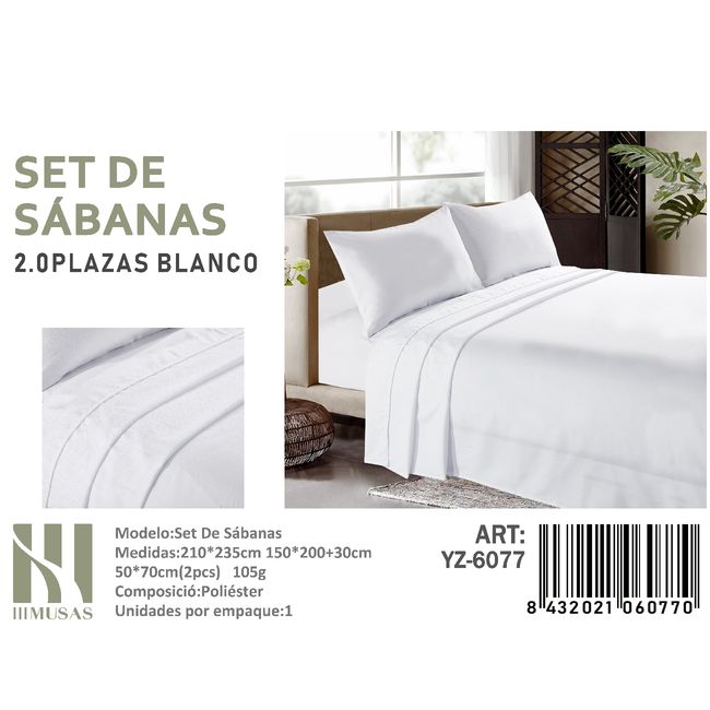 ANGELES DEL HOGAR - Set De Sabanas 2 Plazas  Color Blanco 200 Hilos + 2 Funda De Almohada