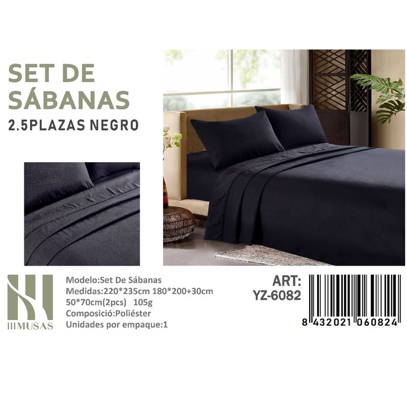 ANGELES DEL HOGAR - Set De Sabanas King  Color Negro  200 Hilos + 2 Funda De Almohada