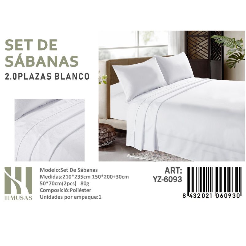ANGELES DEL HOGAR - Set De Sabanas 2 Plazas  Color Blanco 150 Hilos + 2 Funda De Almohada