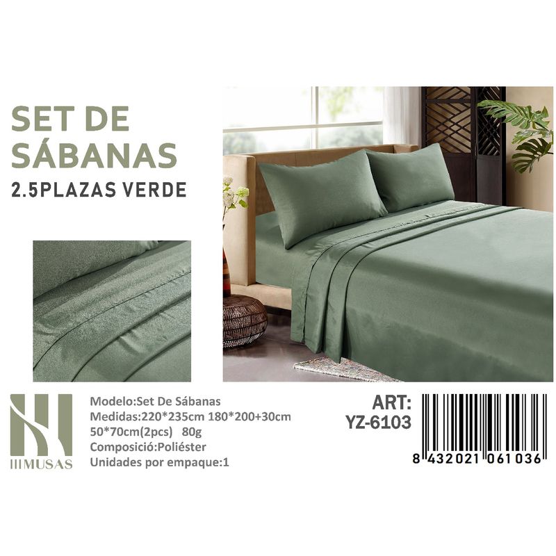 ANGELES DEL HOGAR - Set De Sabanas King  Color Verde  150 Hilos + 2 Funda De Almohada