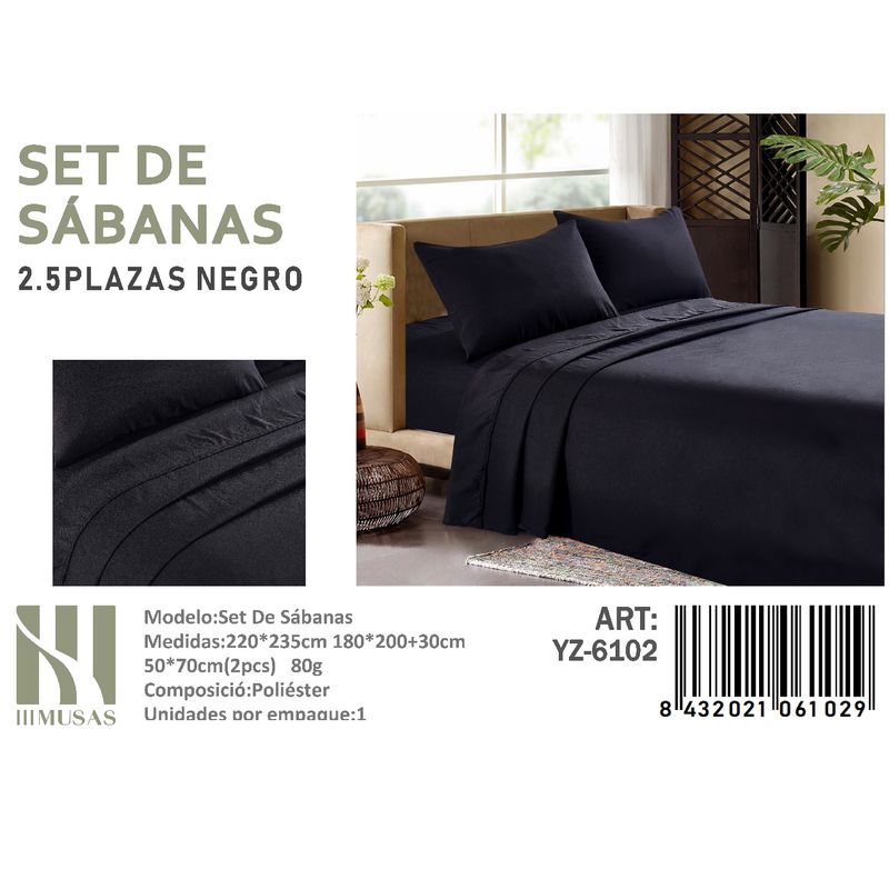 ANGELES DEL HOGAR - Set De Sabanas King  Color Negro  150 Hilos + 2 Funda De Almohada