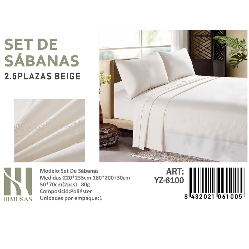 ANGELES DEL HOGAR - Set De Sabanas King  Color Beige  150 Hilos + 2 Funda De Almohada