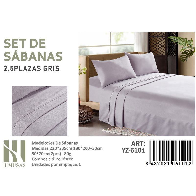 ANGELES DEL HOGAR - Set De Sabanas King  Color Gris  150 Hilos + 2 Funda De Almohada