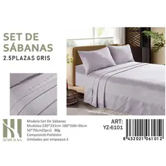 ANGELES DEL HOGAR - Set De Sabanas King Color Gris 150 Hilos + 2 Funda De Almohada