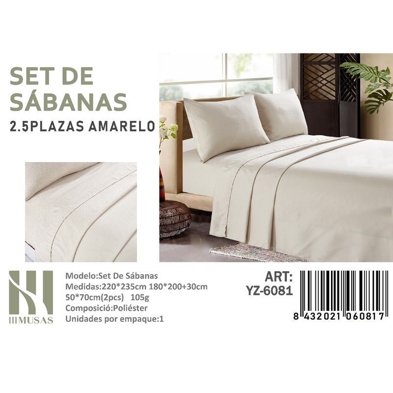 ANGELES DEL HOGAR - Set De Sabanas King  Color Amarelo 200 Hilos + 2 Funda De Almohada
