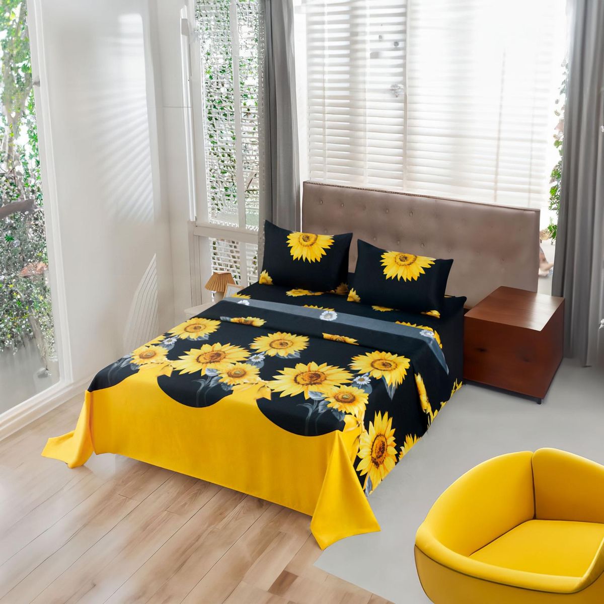 GENERICO - JUEGO DE SABANAS 2.5 ALGODON 200 HILOS GIRASOLES 592