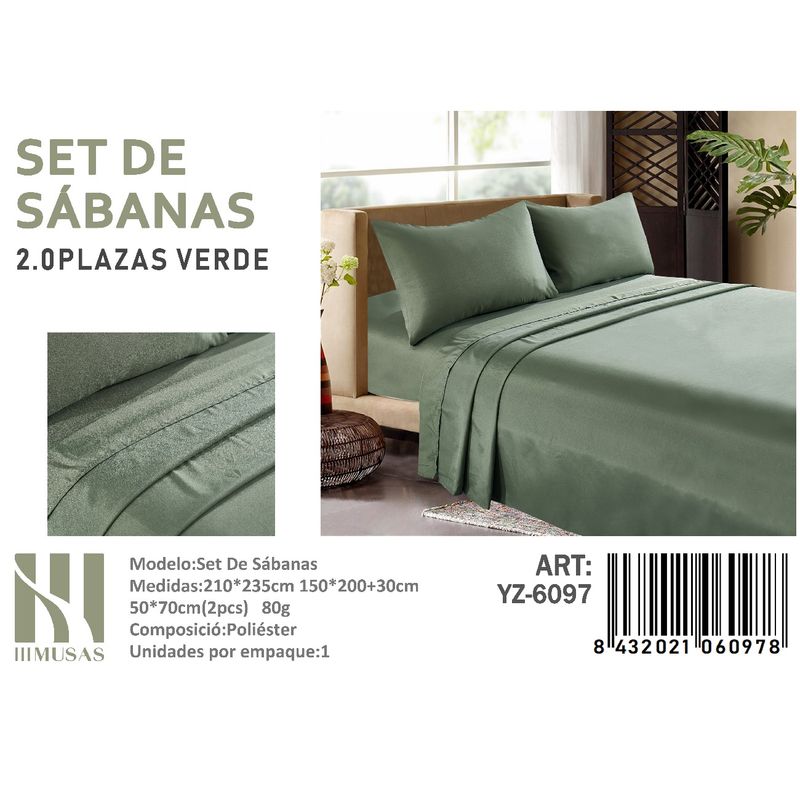ANGELES DEL HOGAR - Set De Sabanas 2 Plazas  Color Verde 150 Hilos + 2 Funda De Almohada