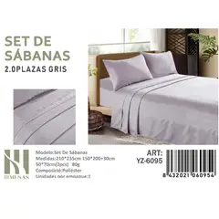 ANGELES DEL HOGAR - Set De Sabanas 2 Plazas Color Gris 150 Hilos + 2 Funda De Almohada