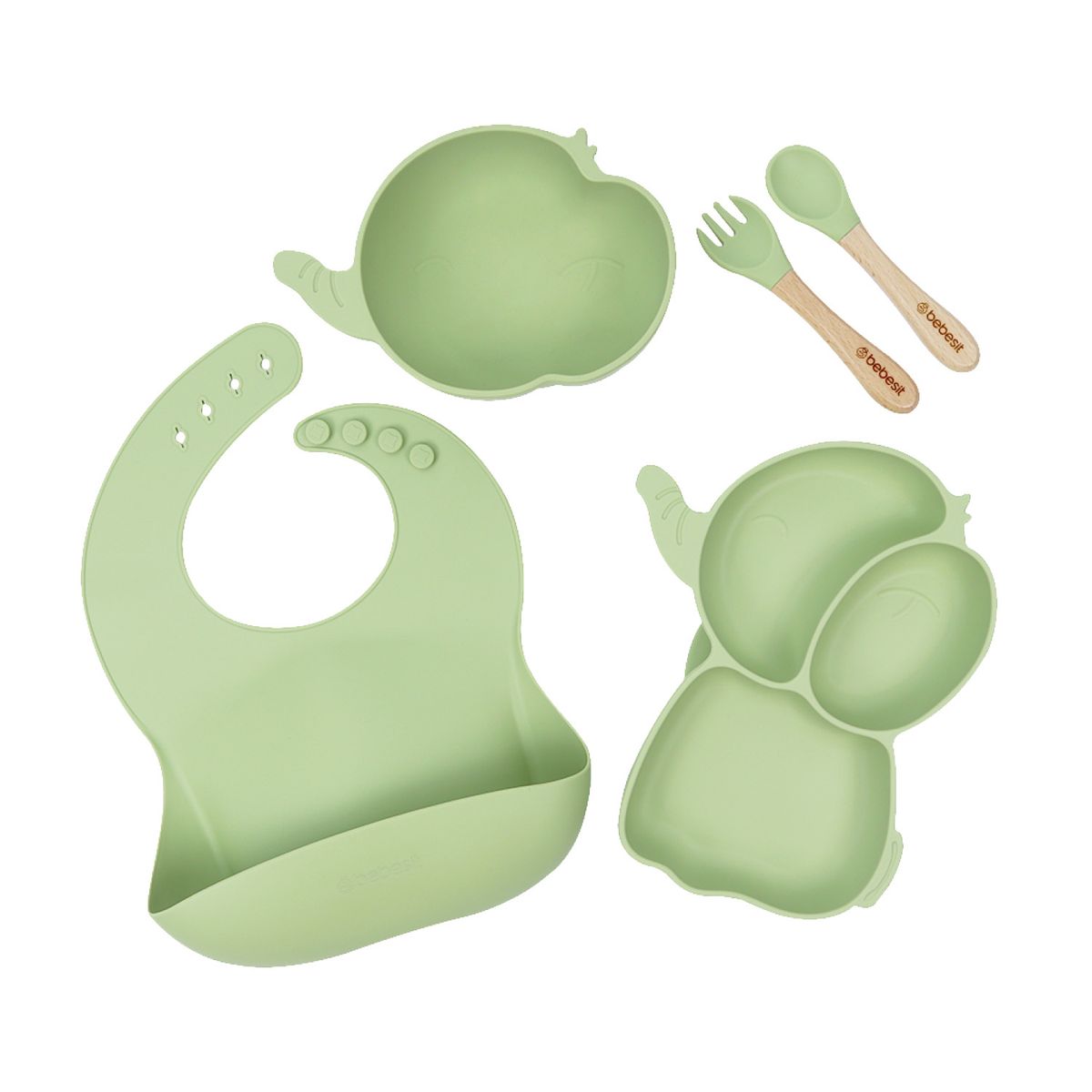 BEBESIT - Set Alimentacion Elefante Silicona Verde