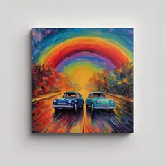 GENERICO - Cuadro Tela Vintage Coches Besándose Estilo Van 50x50 Cm