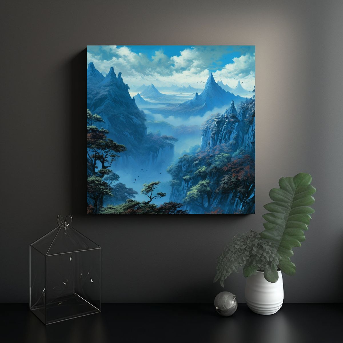 GENERICO - Cuadro De Montañas Con árboles En Lienzo 70x70 Cm