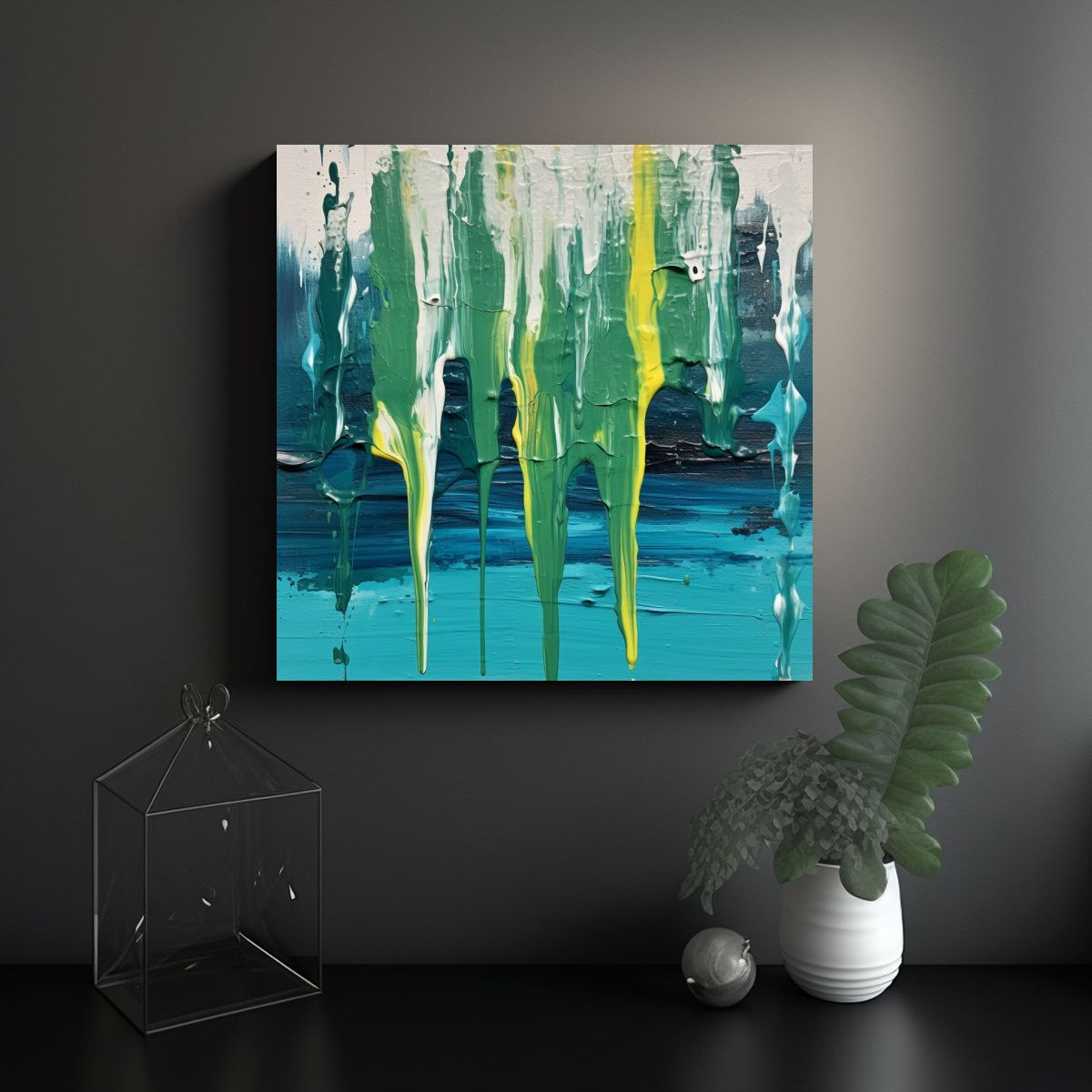 GENERICO - Cuadro Minimalista En Lienzo: Pintura Fluida 80x80 Cm
