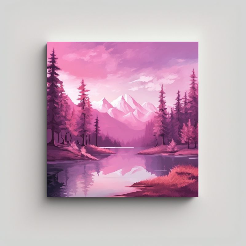 GENERICO - Cuadro En Bastidor Paisaje Púrpura Junto Al Lago 70x70 Cm