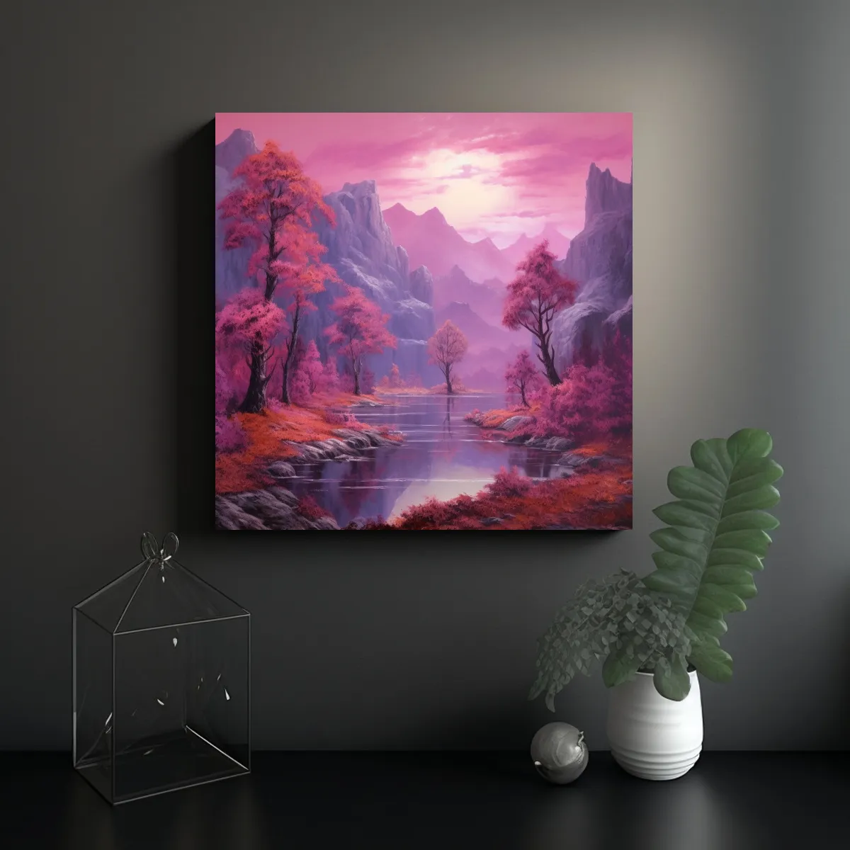 GENERICO - Cuadro Tela Bastidor Purpuras Junto Lago Estilo 80x80 Cm