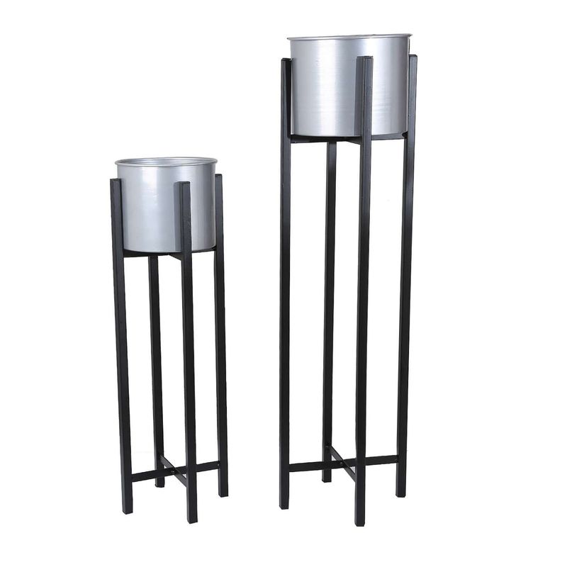 GENERICO - Set 2 maceteros con pedestal plateados