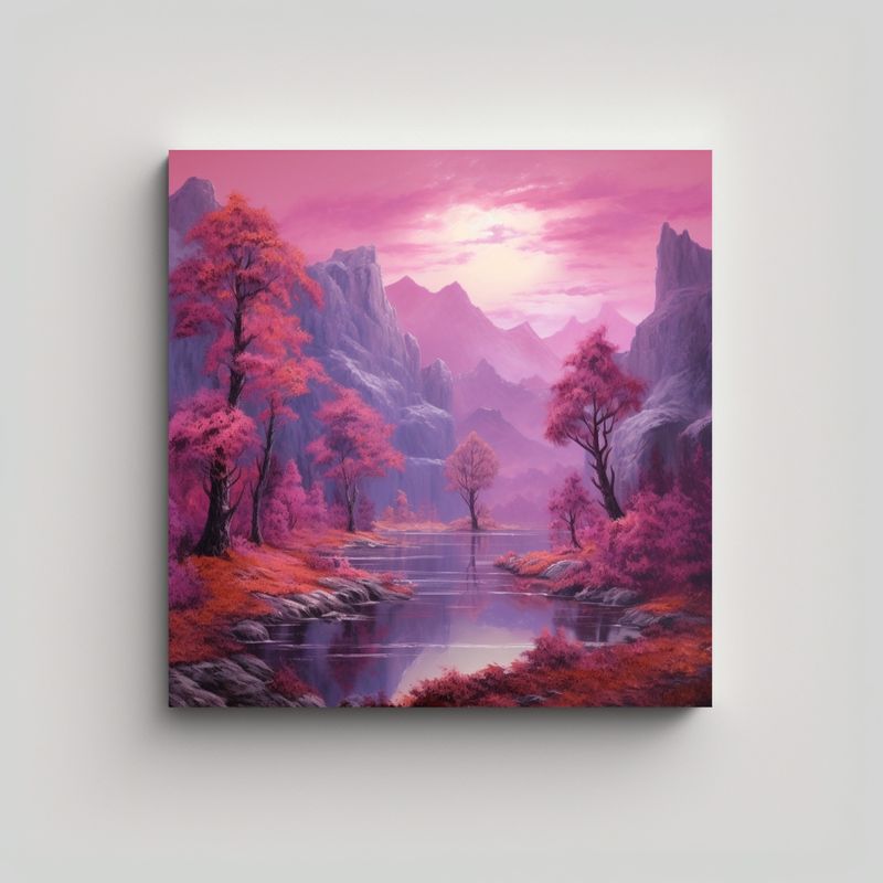 GENERICO - Cuadro Tela Bastidor Purpuras Junto Lago Estilo 90x90 Cm