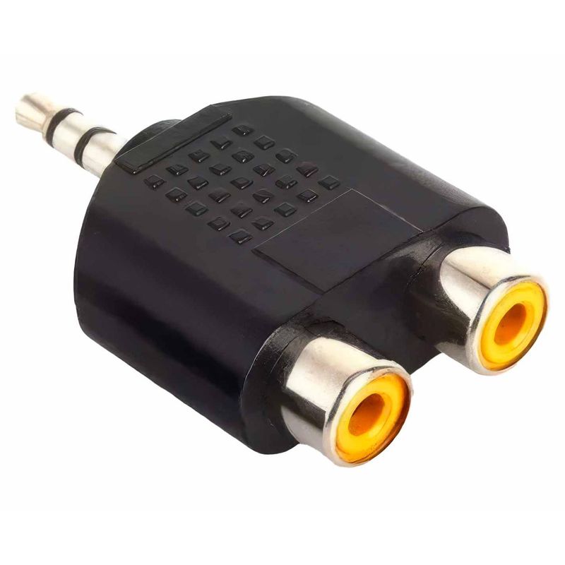 GEN - Adaptador Splitter Audio 2 Rca Hembra 1 Plug Jack 3.5 Macho - Negro
