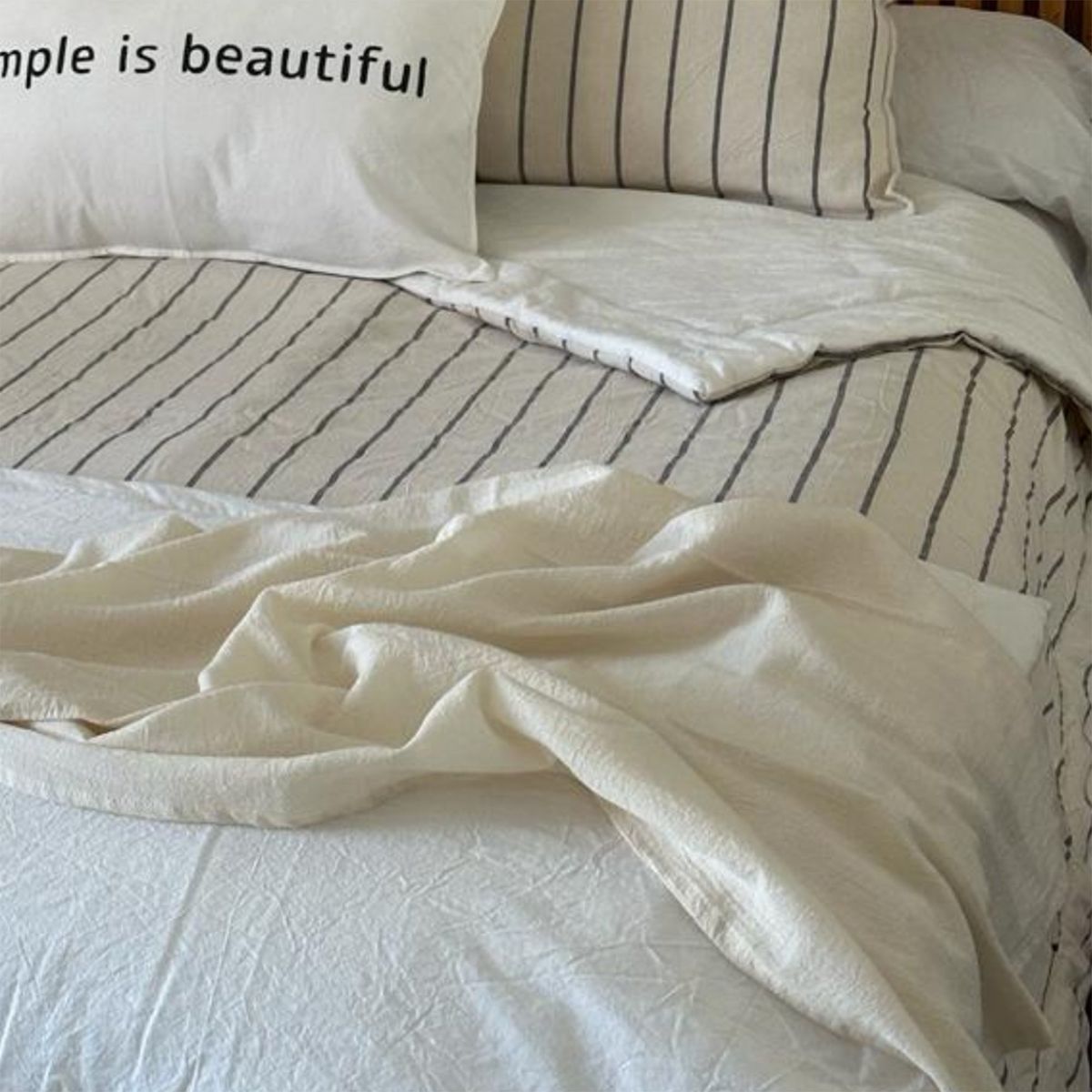 GENERICO - Piecera De Cama 220x90 - Pie De Cama De Gasa 100% Algodón Off White