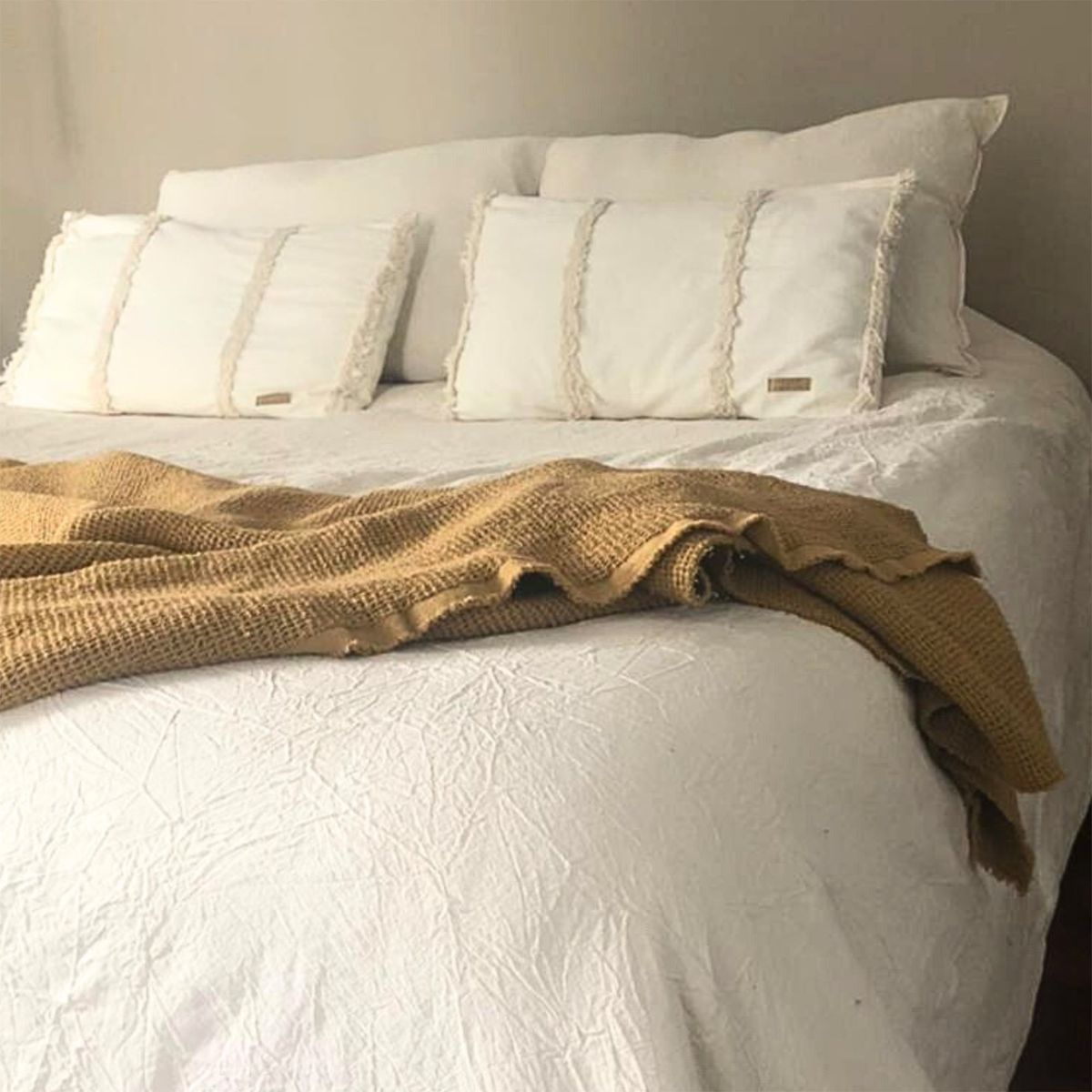 GENERICO - Funda De Plumón Queen+2 Fundas 70x50 Tusor 100% algodon Crudo