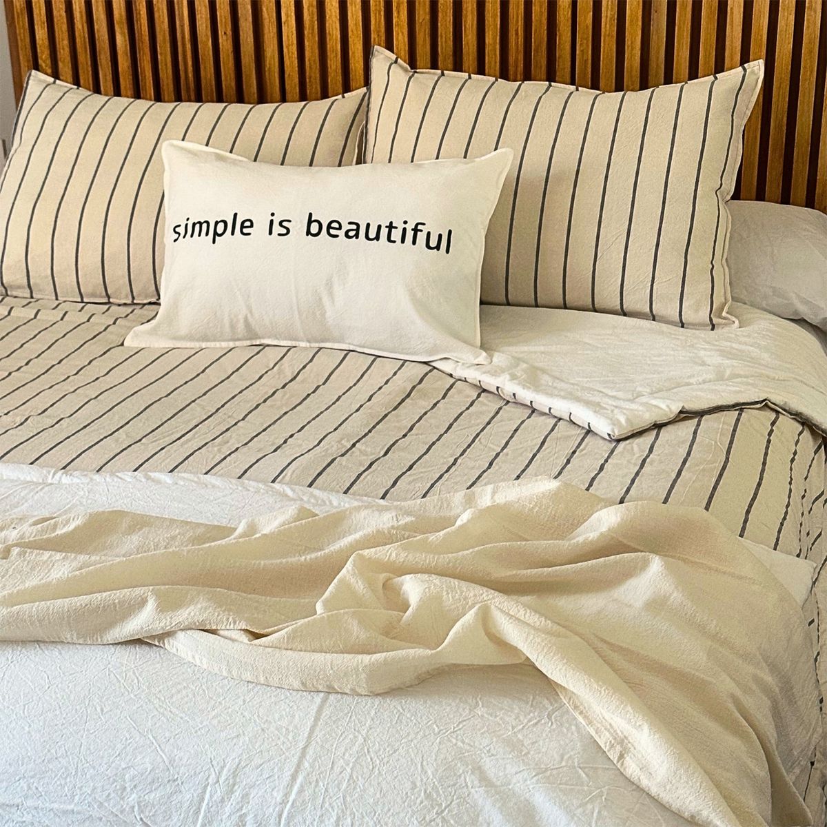 GENERICO - Funda De Plumón King + 2 Fundas 70x50 Tusor Rayado Gris/Crudo