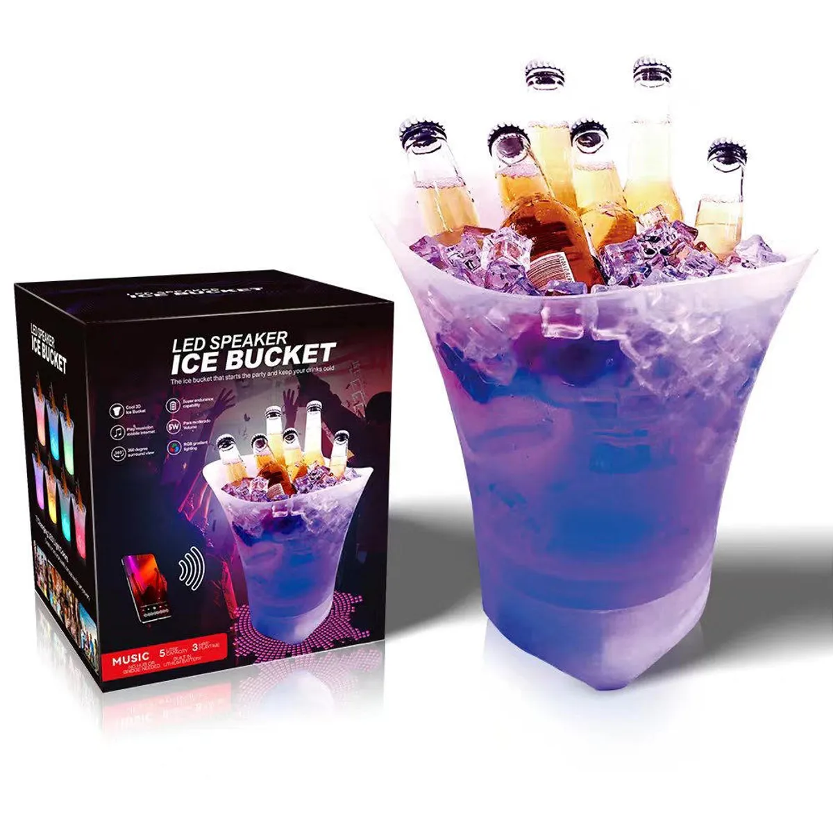 MR ICE BUCKET - Hielera Parlante Luces Led Cubetera Bar Fiesta