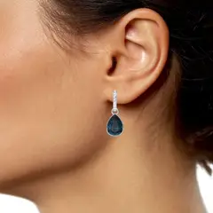 BLOOM CRYSTAL - Aros Colgantes Gota Azul Montana Cristal Austria Rodio