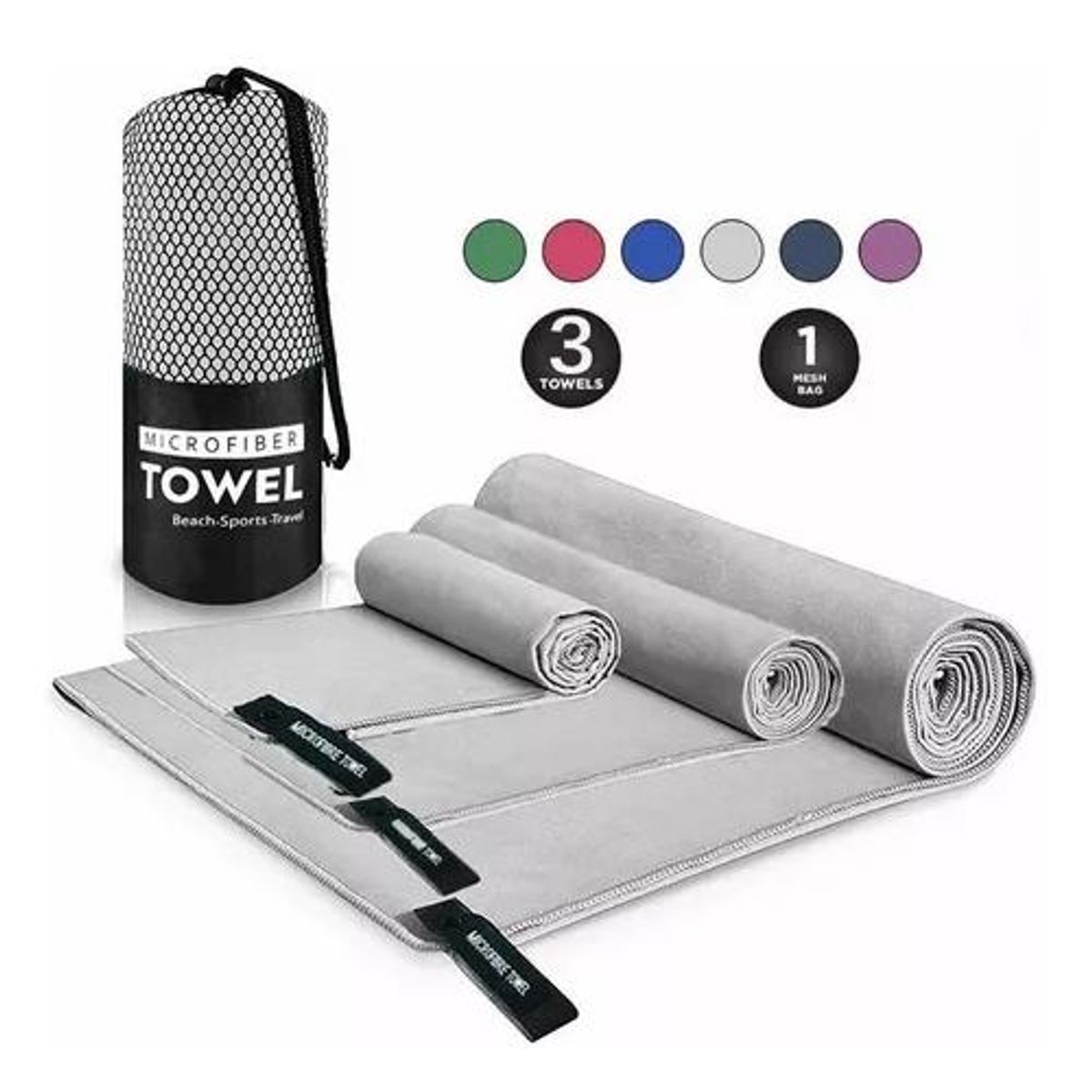 GENERICO - Toalla de baño de viaje de microfibra secado rápido 3 pcs