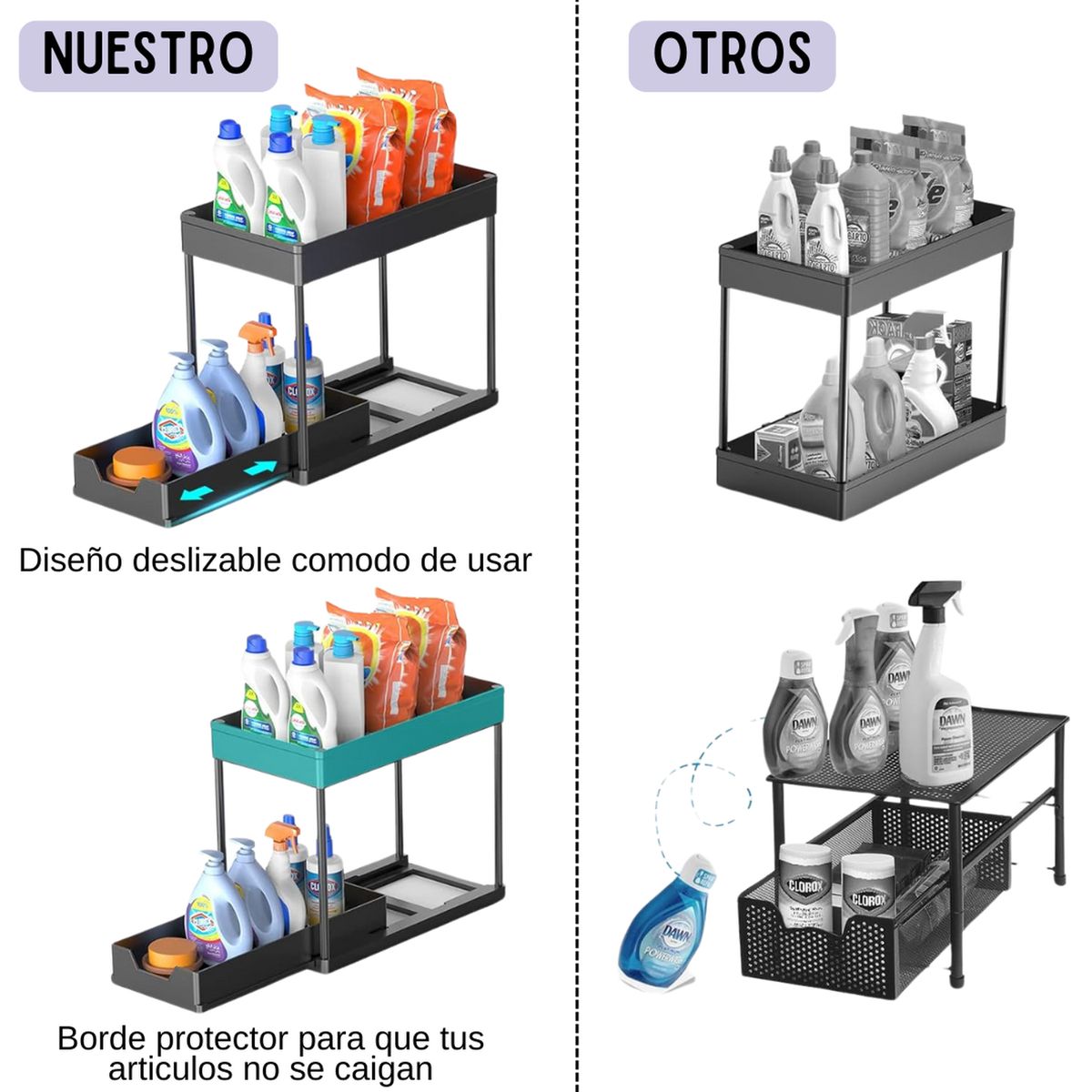 GENERICO - Organizador 2 Pisos Deslizante Para Lavaplatos, Baño, Cocina O Closet