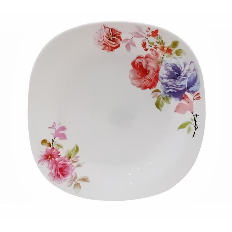 GENERICO - Pack de 6 Platos de Vidrio Opal Cuadrado Floreado - 27 cm