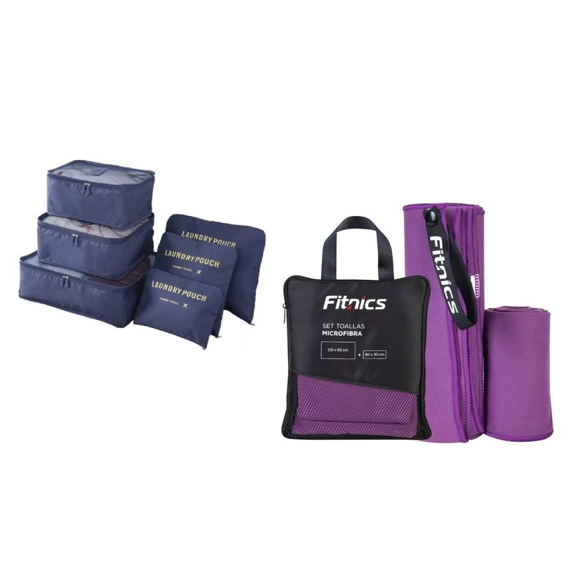 GENERICO - Toalla De Microfibra Set X2 Violeta Deporte + Bolsos
