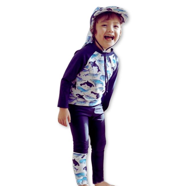 JUMP KIDS - Traje De Baño Manga Larga Niño Azul Ballena 5 a 9 años