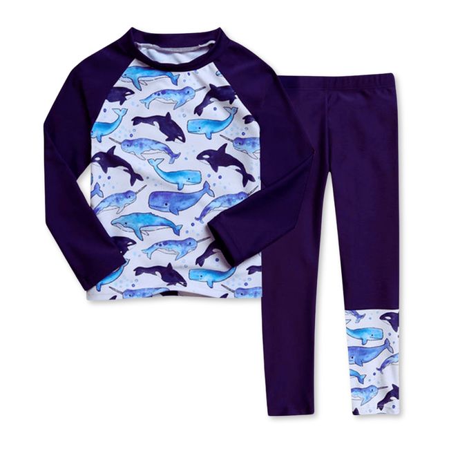 JUMP KIDS - Traje De Baño Manga Larga Niño Azul Ballena 5 a 9 años